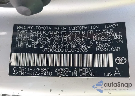 2010 Toyota Prius Ii from USA, damaged, VIN JTDKN3DU4A0073785
